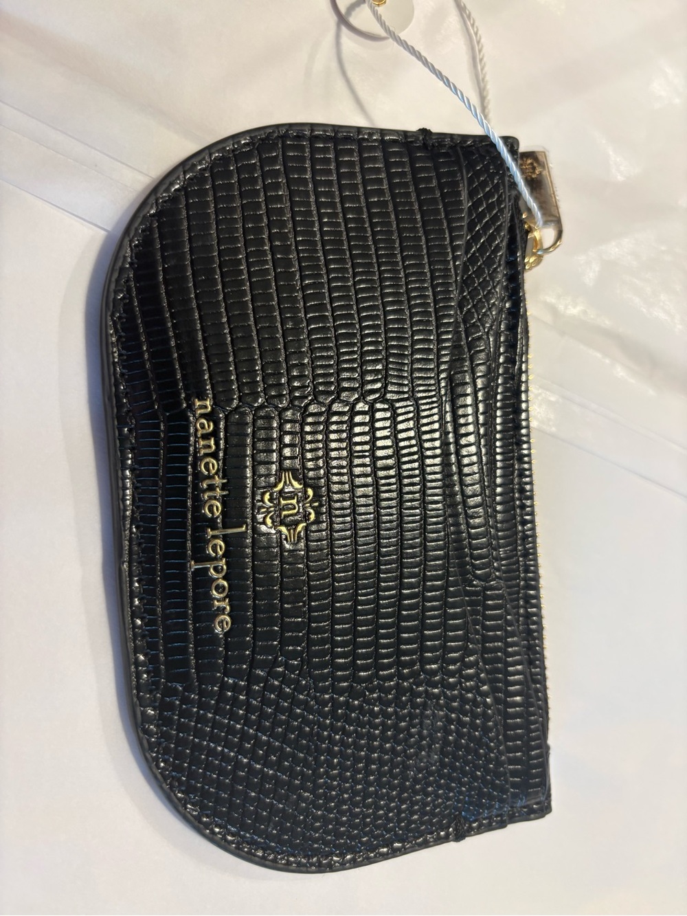 Nanette Lepore Black Textured Leather Coin Pouch with Gold Accent